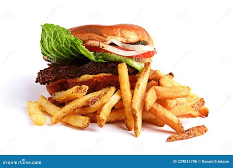 Burger And Fries Isolated On White Background Stock Photo Image Of