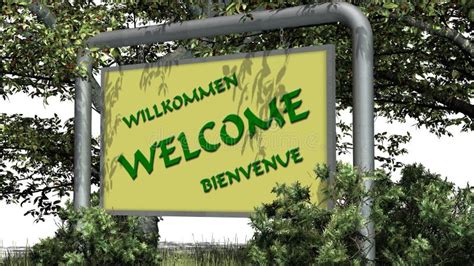 Welcome Sign With Text Between Trees In The Park Stock Illustration