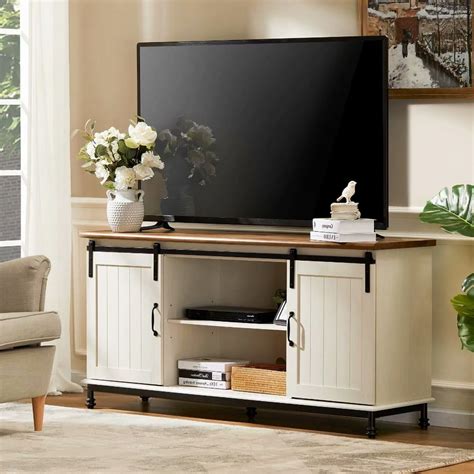 Wampat Farmhouse Tv Stands For Tvs Up To 65 With Sliding Barn Door