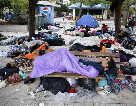 Refugees Sleep Victoria Square Athens Greece Powerful Images As