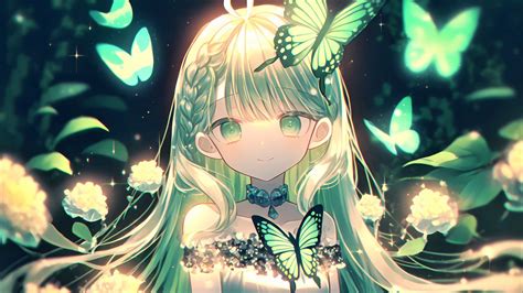 Wallpaper Girl Smile Butterflies Anime Hd Picture Image
