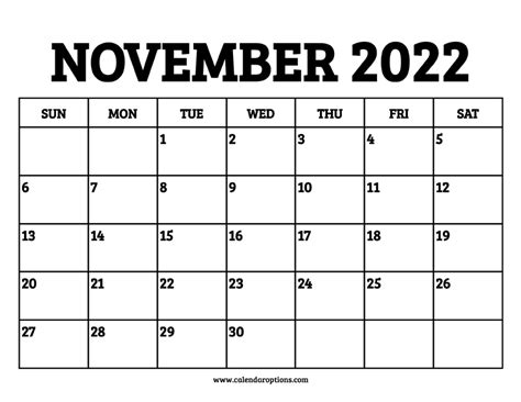 November 2022 Calendar Printable Pdf