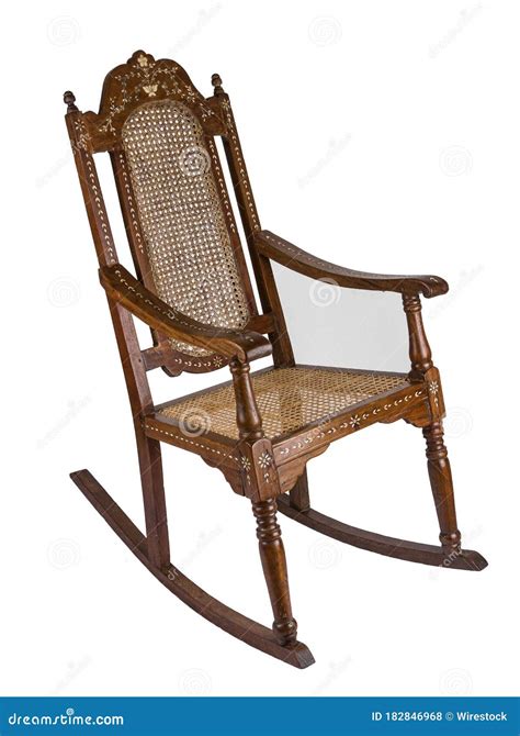 Wooden Vintage Rocking Chair Isolated On A White Background Stock Photo