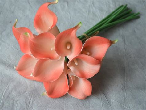 10 Coral Calla Lilies Real Touch Flowers DIY Wedding Bouquets Coral