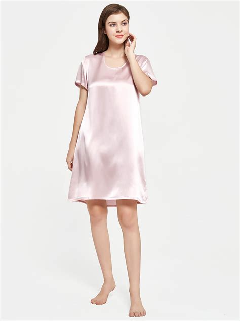 19 Momme Classic Round Neck Silk Nightgown With Sleeves Fs120 119