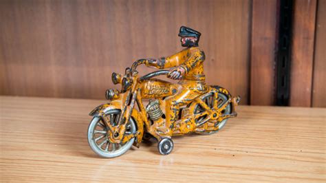 Cast Iron Harley Davidson Police Motorcycle In Yellow At From The John