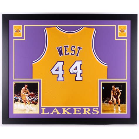 Jerry West Signed Los Angeles Lakers 35x43 Custom Framed Jersey Jsa