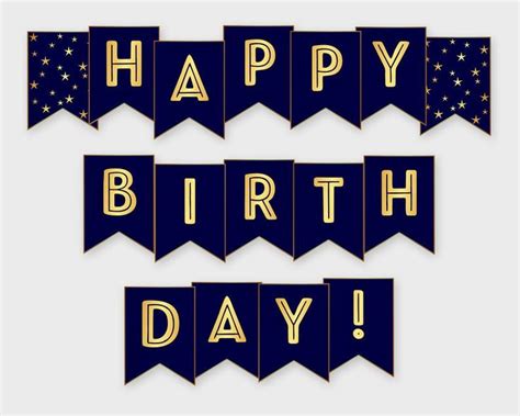 Happy Birthday Printable Banner Navy Gold Birthday Party Decoration Digital File Diy