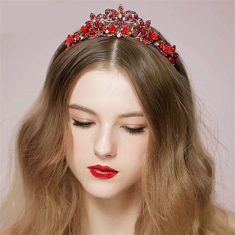 Buy Wholesale Vintage Bridal Wedding Alloy Rhinestone Tiaras Red Flower Pearl Crystal Crown Hair