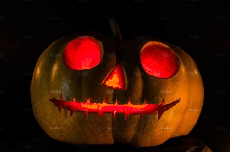 Halloween Scary Pumpkin Face High Quality Holiday Stock Photos