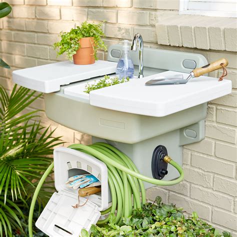 Brylanehome outdoor garden sink with hose holder, white. Outdoor Garden Sink with Hose Holder| Outdoor Entertaining ...