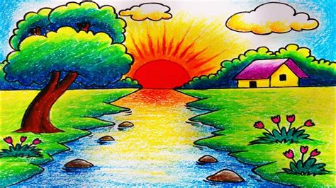 Easy Scenery Drawing With Oil Pastels How To Draw Simple Scenery For