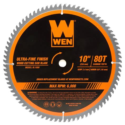 Wen Products 10 Inch 80 Tooth Carbide Tipped Ultra Fine Finish