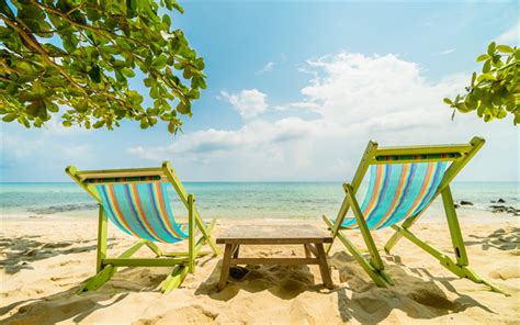 Download Wallpapers Luxury Seascape Summer Beach Chaise Lounges