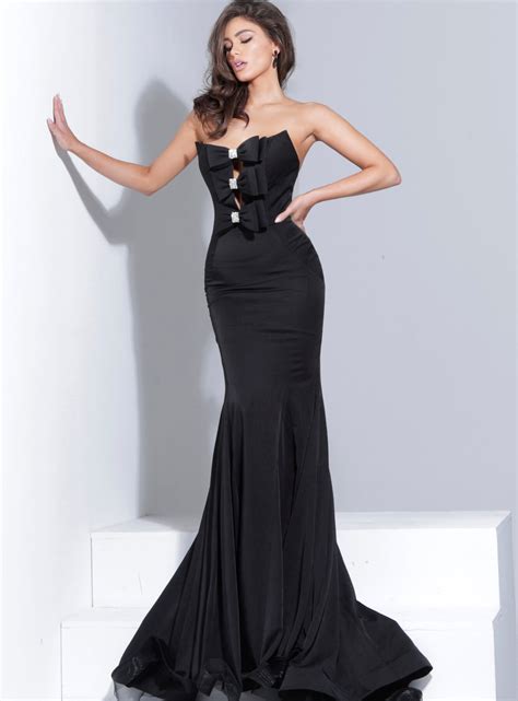 Jovani 00579 Black Form Fitting Satin Prom Dress