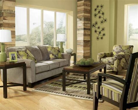 Earth Tone Living Room With Green Wall Paint And Gray Sofa For Earth