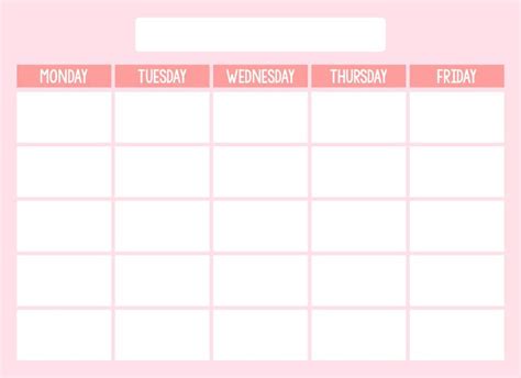 Blank Weekly Calendar Template Monday Friday Weekly Calendar Template Calendar Template