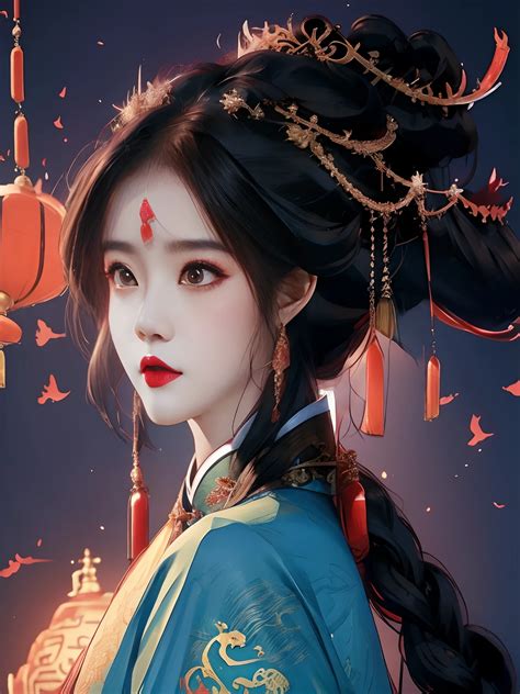 Chinese Woman With Dragon And Snake Background，a Beautiful Fantasy