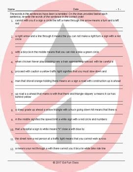 Road Signs Directions Multiple Choice Worksheet TPT