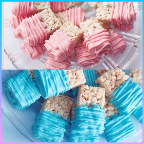 If you're having a gender reveal party with guests, you will need a guest list, snacks, decorations and games. Gender Reveal Rice Crispy Treats | My Baby Shower/Shower iDeas | Gender Reveal, Gender reveal ...