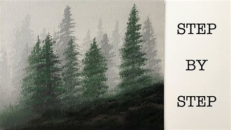Easy Misty Forest For Beginners Acrylic Painting Tutorial Step By