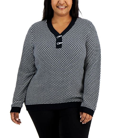 Karen Scott Plus Size Cotton Textured Toggle Henley Sweater Created