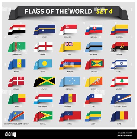 Todas Las Banderas Del Mundo 4 Cinta Ondeando Estilo Imagen Vector De