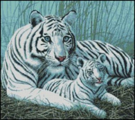 White Tigers Cross Stitch Pattern