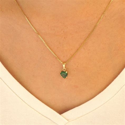 14K Green Gemstone Necklace Dainty Necklace Heart Necklace