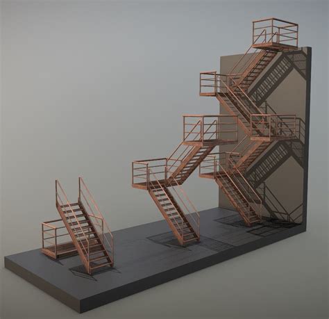 Modular Industrial Staircase Rusted Version High Poly Cgtrader