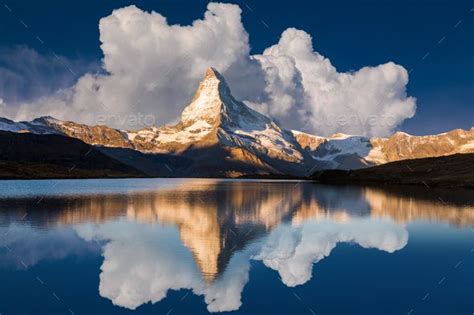 Matterhorn Peak Reflected In Stellisee Lake In Zermatt Switzerland By