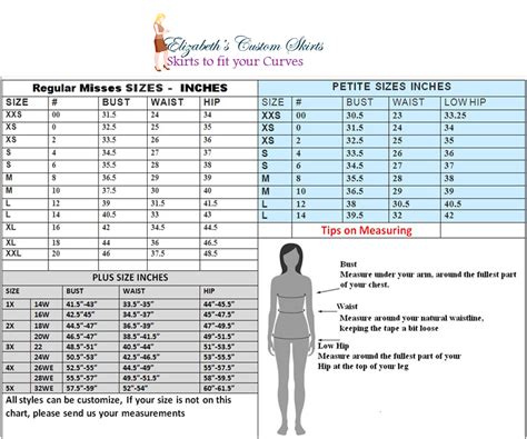 Custom Size Chart 55 Elizabeths Custom Skirts