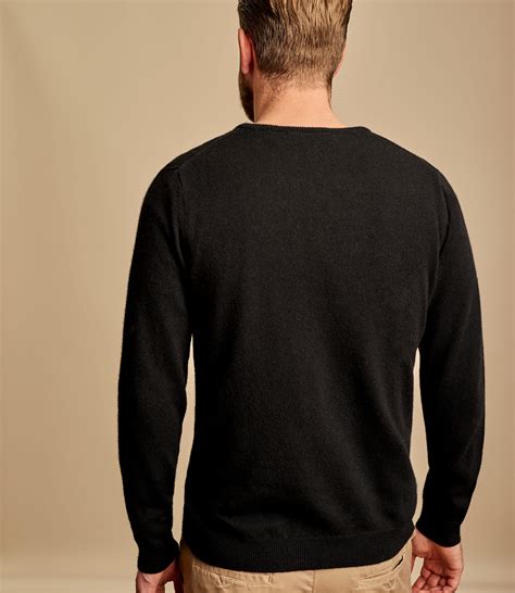 Black Cashmere Merino Classic V Neck Knitted Sweater WoolOvers US