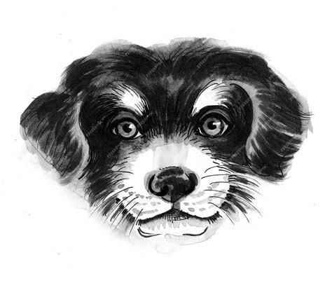 Premium Photo Cute Puppy Dog Ink And Watercolor Drawing