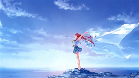 Deep Blue Sky Sea Clean White Cloth Cute Anime Girl Wallpaper Anime Wallpaper Better