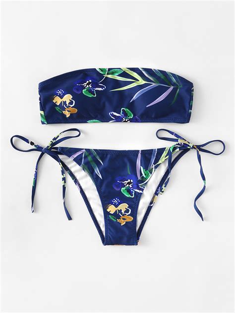 Calico Print Bandeau Bikini Set Shein Sheinside 24675 Hot Sex Picture