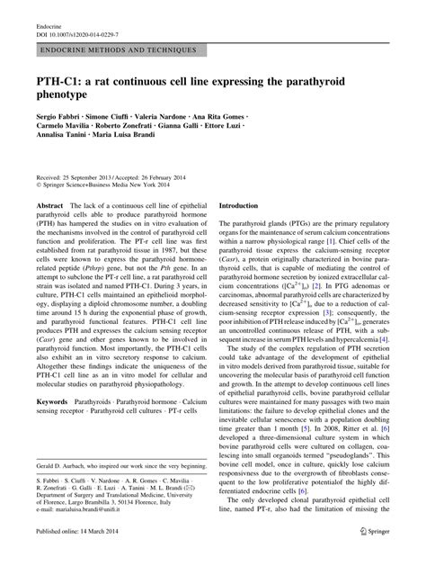 [pdf] Pth C1 A Rat Continuous Cell Line Expressing The Parathyroid Phenotype