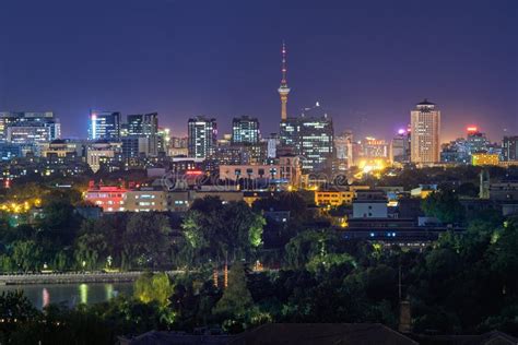 Night View Of Beijing Skyline From The Jingshan Park Editorial Photo