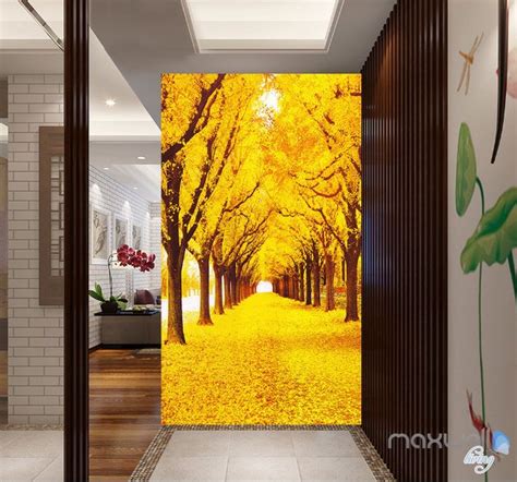 3d Yellow Leaves Fall Tree Corridor Entrance Wall Mural Decals Art