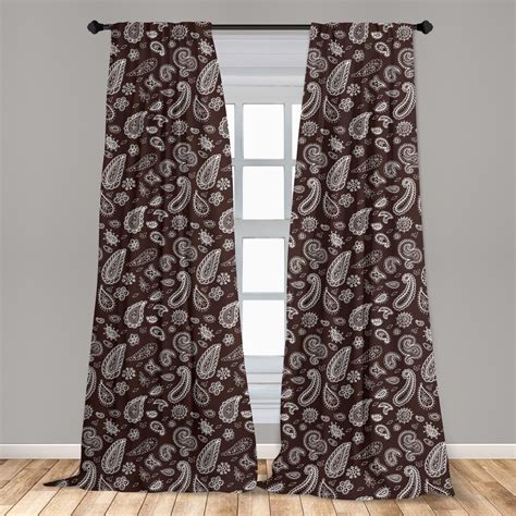 Brown Paisley Microfiber Curtains 2 Panel Set For Living Room Bedroom