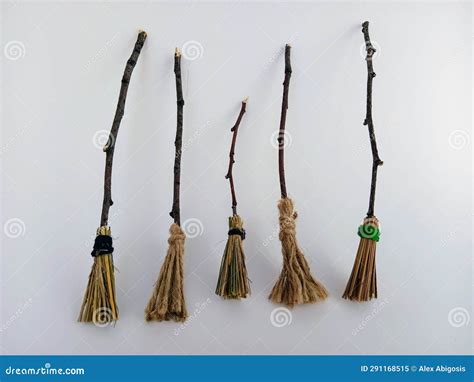A Collection Of Magic Brooms Witches Use To Fly Stock Image Image Of