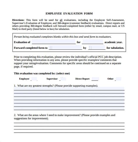 employee evaluation form evaluation employee