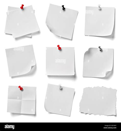 Collection Of Various Note Paper With A Red Push Pin On White