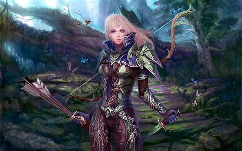 1080p Free Download Fantasy Female Warrior Mountains Blonde Bow