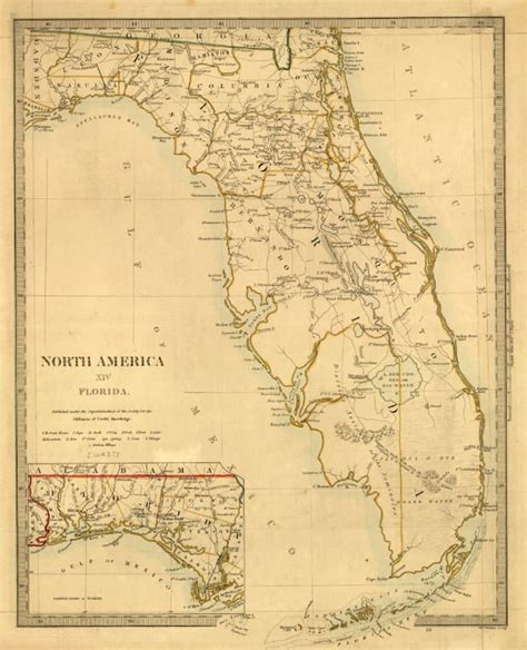 Blue And Emerald Green Vintage Florida Map Vintage Map Of Florida