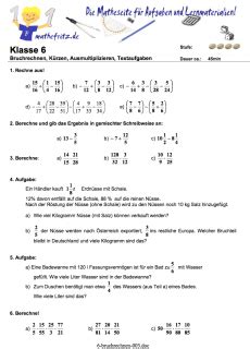 Sopad unterrichtsmaterial mathematik bruchrechnung verwandt. Bruchrechnen Klasse 6 Gymnasium [Klassenarbeit + Lösungen ...