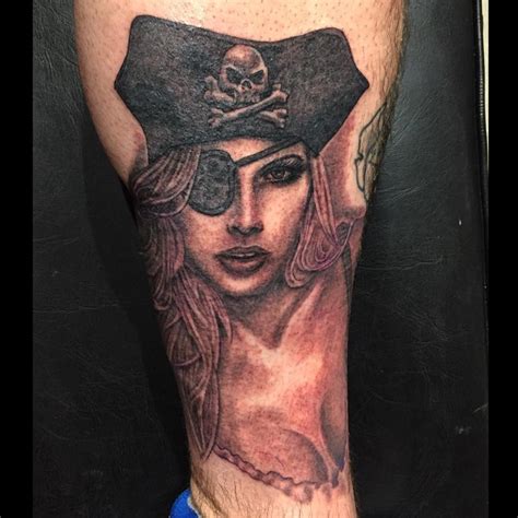 Traditional Pirate Girl Head Tattoo On Chest