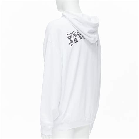 new balenciaga 2018 black gothic tattoo logo embroidery white cotton hoodie m for sale at 1stdibs
