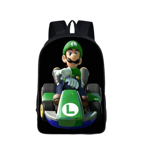 Super Mario Kart Racing Luigi Driving Black Backpack Bag Superheroes