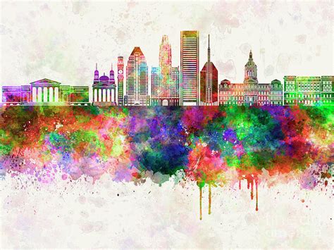Baltimore V2 Skyline In Watercolor Background Painting By Pablo Romero